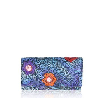 Mercucio dámská kožená peněženka s květinovým vzorem  - modrá