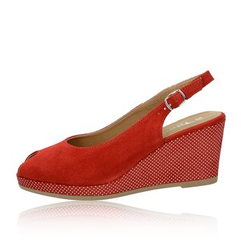 Tamaris dámské semišové sandály na klínové podrážce - červené